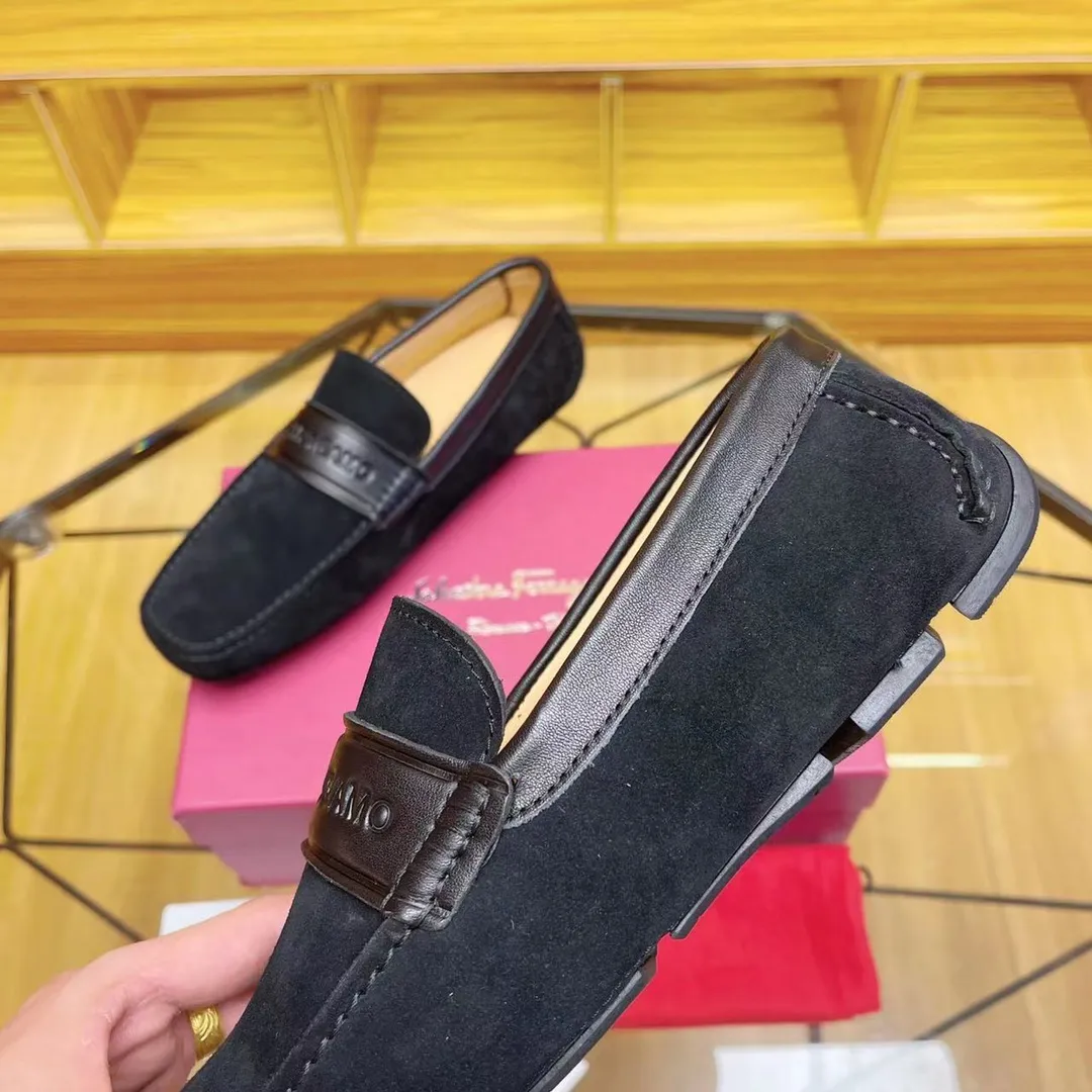 Men's shoes 💰560Ferragamo High-end quality, black cow suede➕cowhide lining, size 38-45